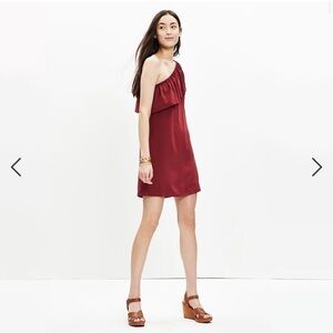 Madewell 100% Silk One-Shoulder Burgundy Red Dress